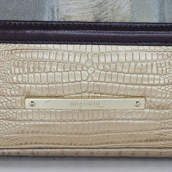 Brahmin Medium Classy Asher Leather Shoulder Tote Bag Gold Tones Calf Hair - Picture 4 of 16